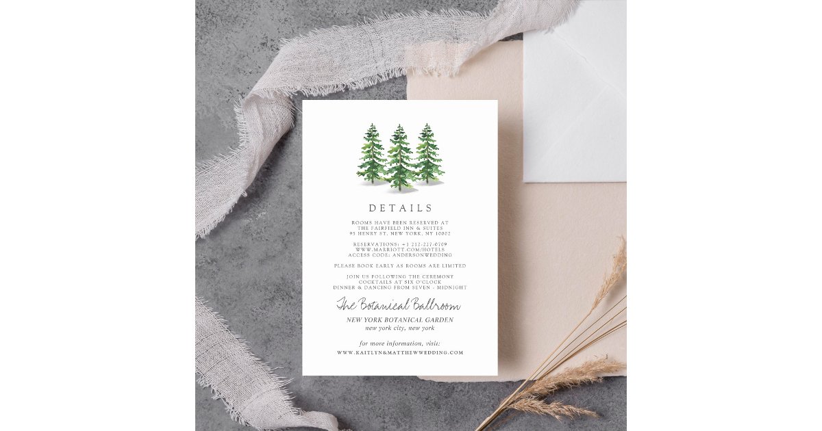 The Watercolor Pine Tree Forest Wedding Collection Enclosure Card | Zazzle