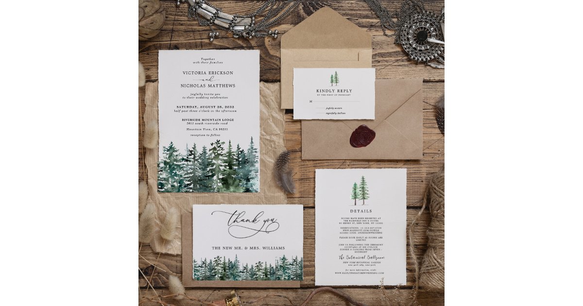 The Watercolor Pine Tree Forest Wedding Collection Enclosure Card | Zazzle
