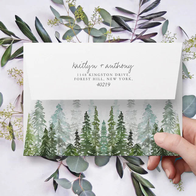 The Watercolor Pine Tree Forest Wedding Collection Envelope | Zazzle