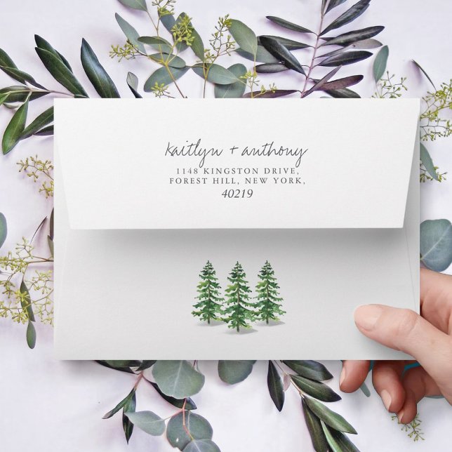 The Watercolor Pine Tree Forest Wedding Collection Envelope (Creator Uploaded)
