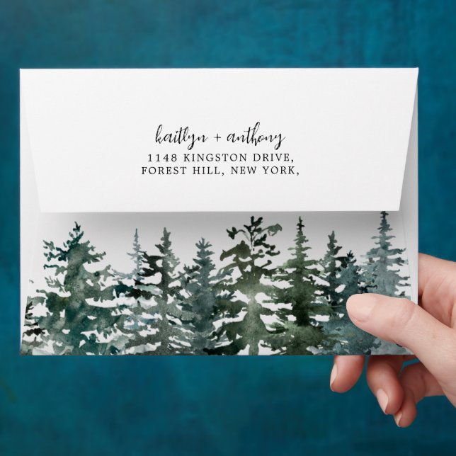 The Watercolor Pine Tree Forest Wedding Collection Envelope (Hand)