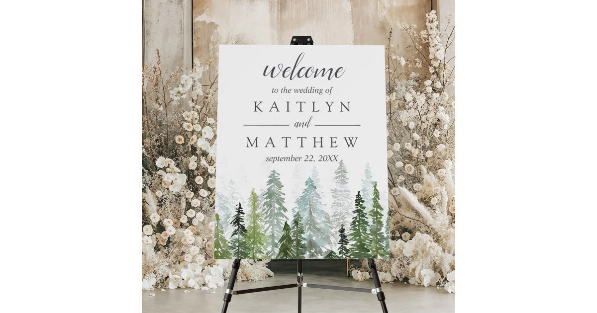 The Watercolor Pine Tree Forest Wedding Collection Foam Board | Zazzle