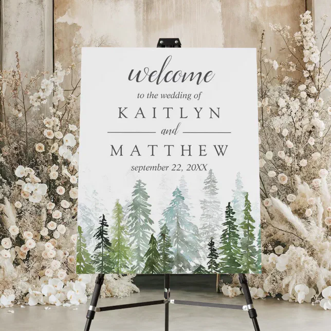 The Watercolor Pine Tree Forest Wedding Collection Foam Board | Zazzle