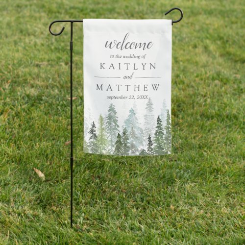 The Watercolor Pine Tree Forest Wedding Collection Garden Flag