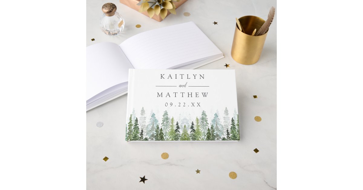 The Watercolor Pine Tree Forest Wedding Collection Guest Book | Zazzle