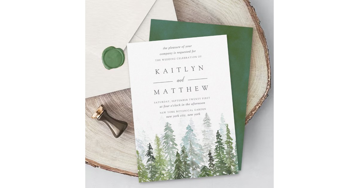 The Watercolor Pine Tree Forest Wedding Collection Invitation | Zazzle