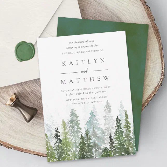 The Watercolor Pine Tree Forest Wedding Collection Invitation | Zazzle