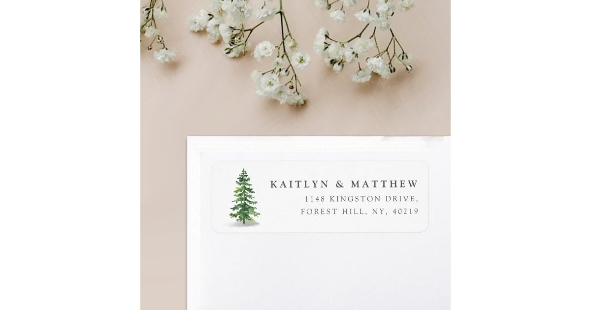 The Watercolor Pine Tree Forest Wedding Collection Label | Zazzle