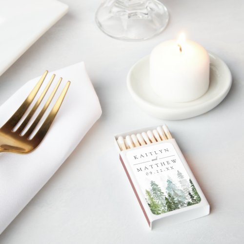 The Watercolor Pine Tree Forest Wedding Collection Matchboxes