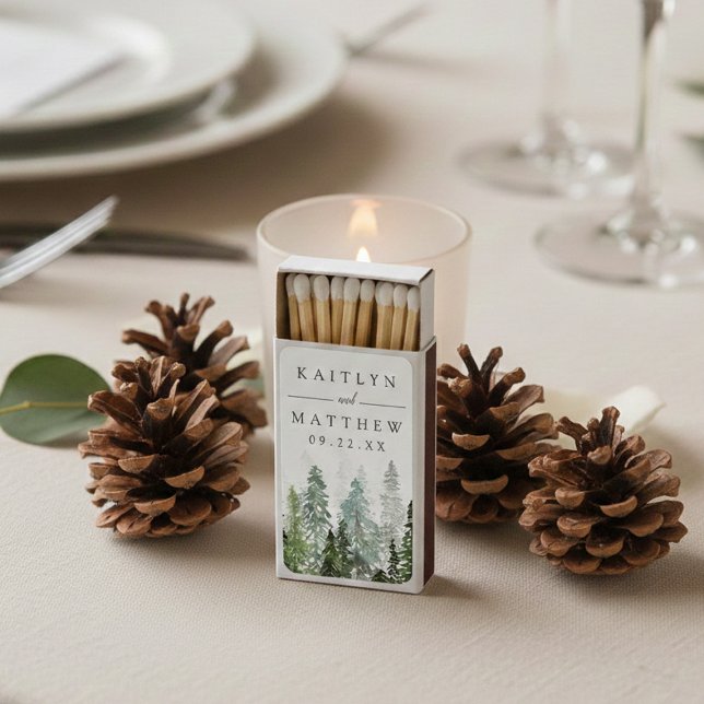 The Watercolor Pine Tree Forest Wedding Collection Matchboxes (Creator Uploaded)