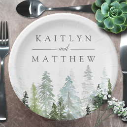 The Watercolor Pine Tree Forest Wedding Collection Paper Plates