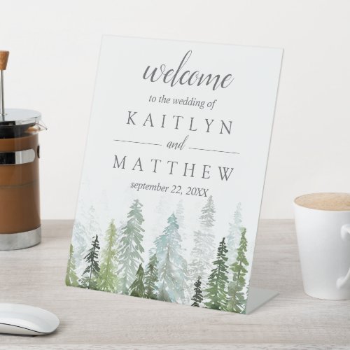The Watercolor Pine Tree Forest Wedding Collection Pedestal Sign