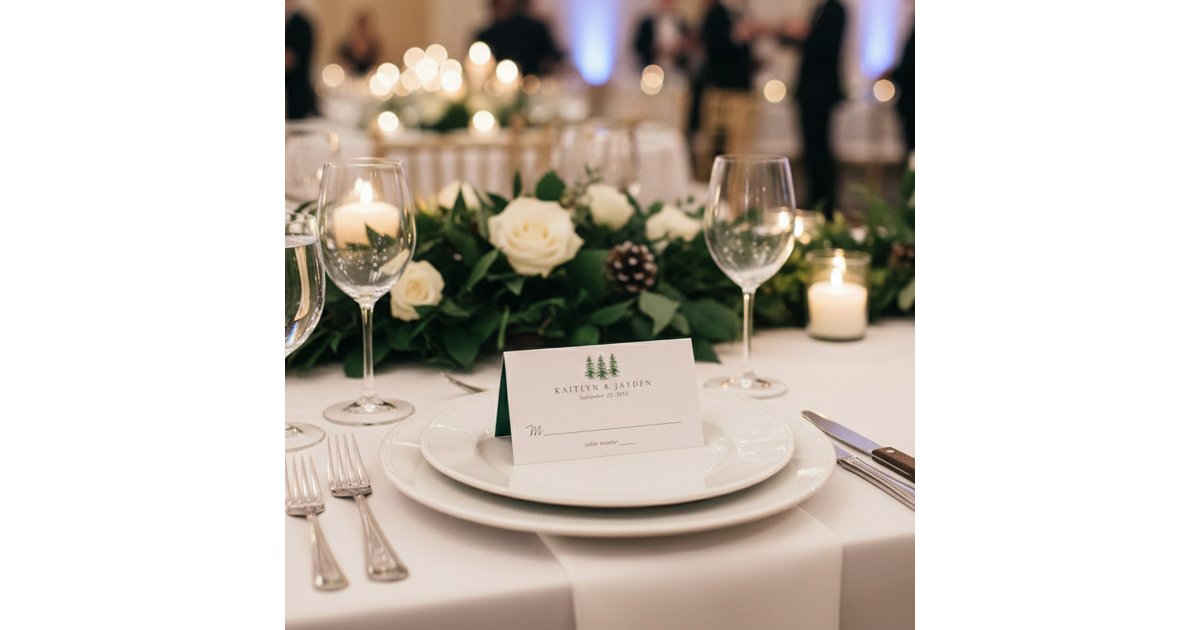The Watercolor Pine Tree Forest Wedding Collection Place Card | Zazzle