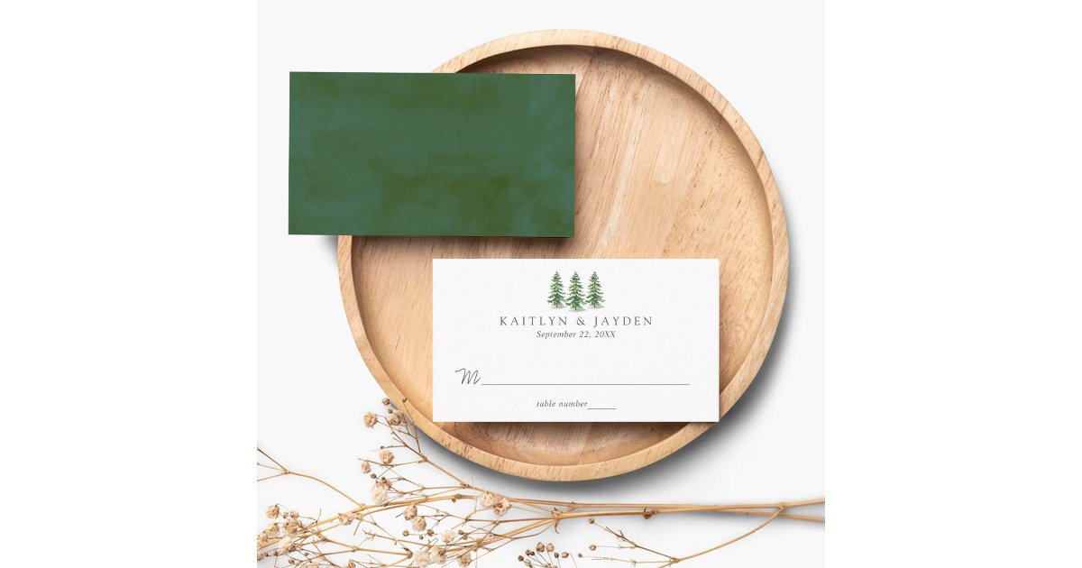 The Watercolor Pine Tree Forest Wedding Collection Place Card | Zazzle