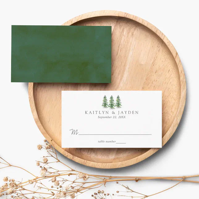 The Watercolor Pine Tree Forest Wedding Collection Place Card | Zazzle