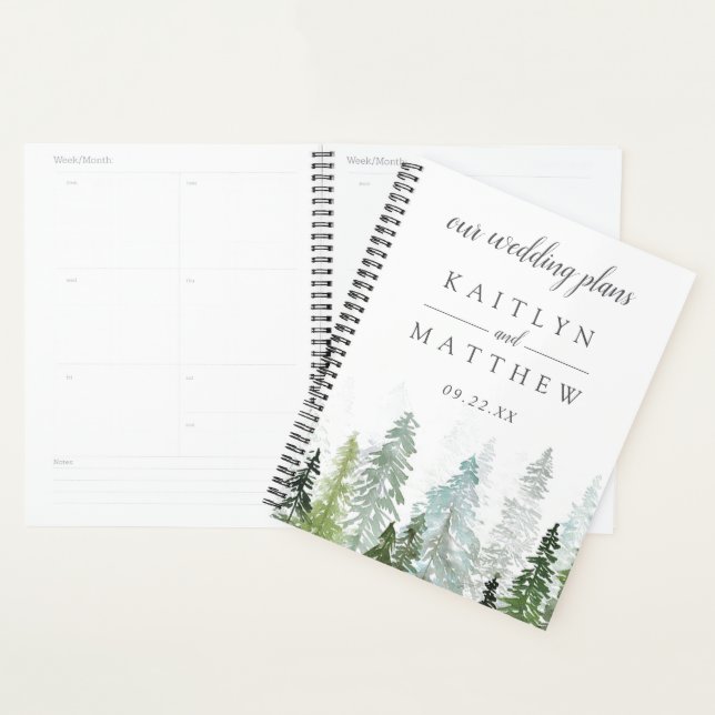 The Watercolor Pine Tree Forest Wedding Collection Planner (Display)