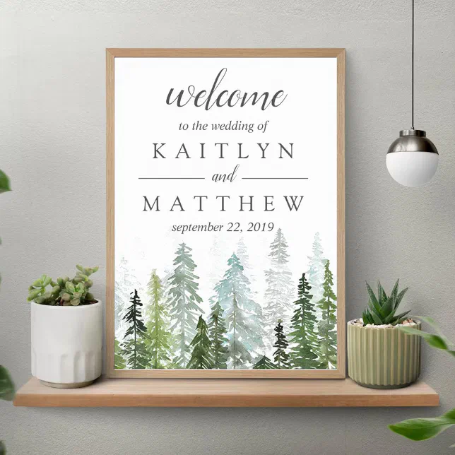 The Watercolor Pine Tree Forest Wedding Collection Poster | Zazzle