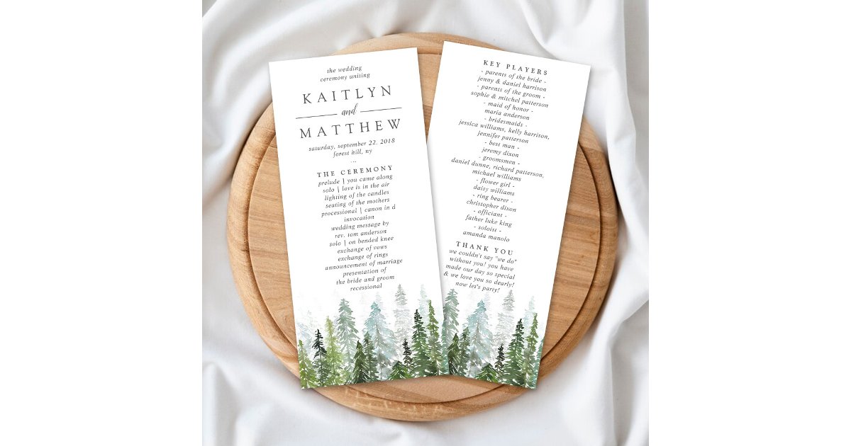 The Watercolor Pine Tree Forest Wedding Collection Program | Zazzle