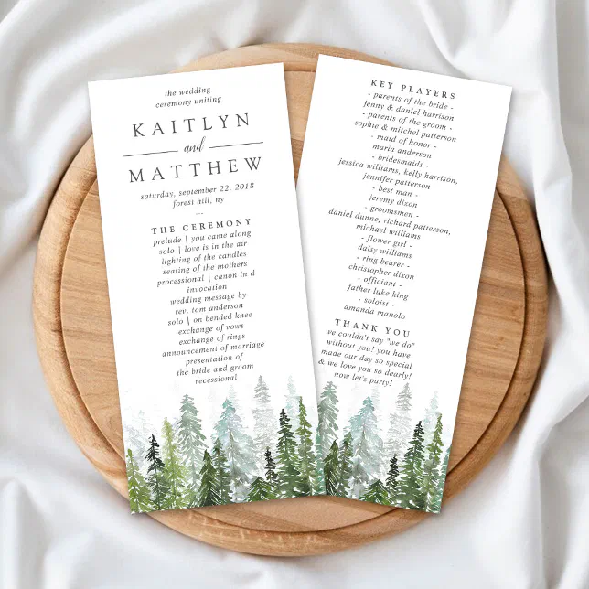 The Watercolor Pine Tree Forest Wedding Collection Program | Zazzle