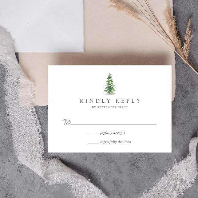 The Watercolor Pine Tree Forest Wedding Collection RSVP Card | Zazzle