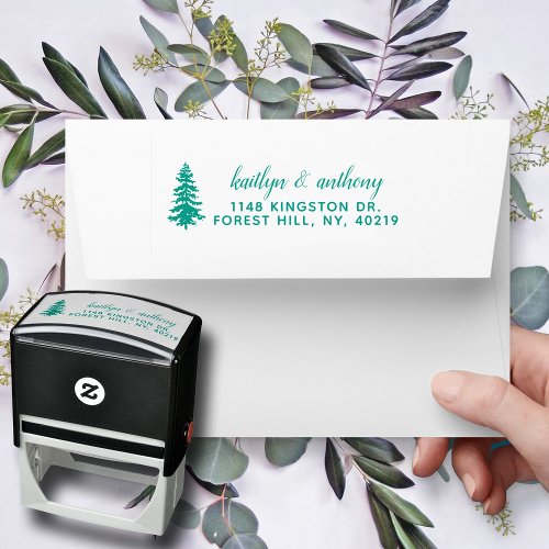 The Watercolor Pine Tree Forest Wedding Collection Self_inking Stamp