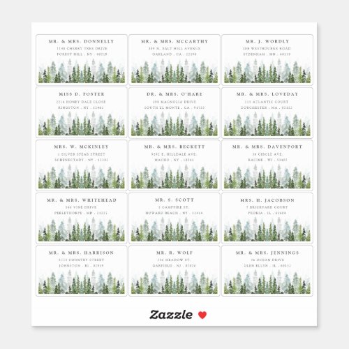 The Watercolor Pine Tree Forest Wedding Collection Sticker