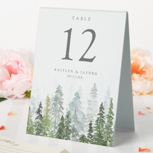 The Watercolor Pine Tree Forest Wedding Collection Table Tent Sign