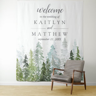 The Watercolor Pine Tree Forest Wedding Collection Tapestry