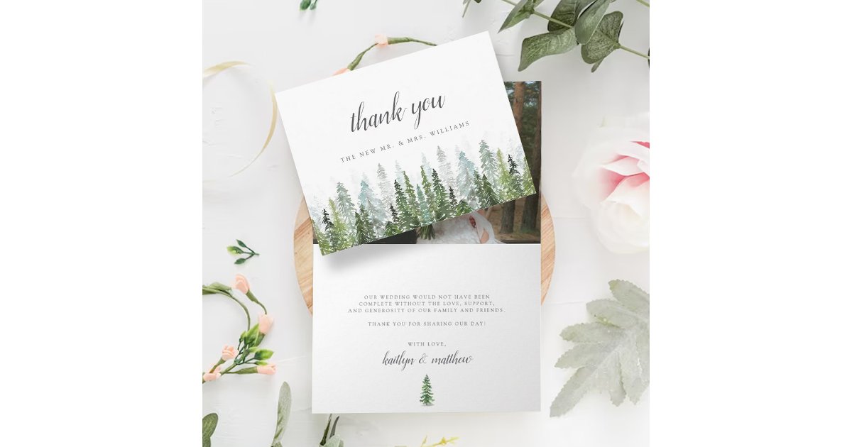 The Watercolor Pine Tree Forest Wedding Collection Thank You Card | Zazzle