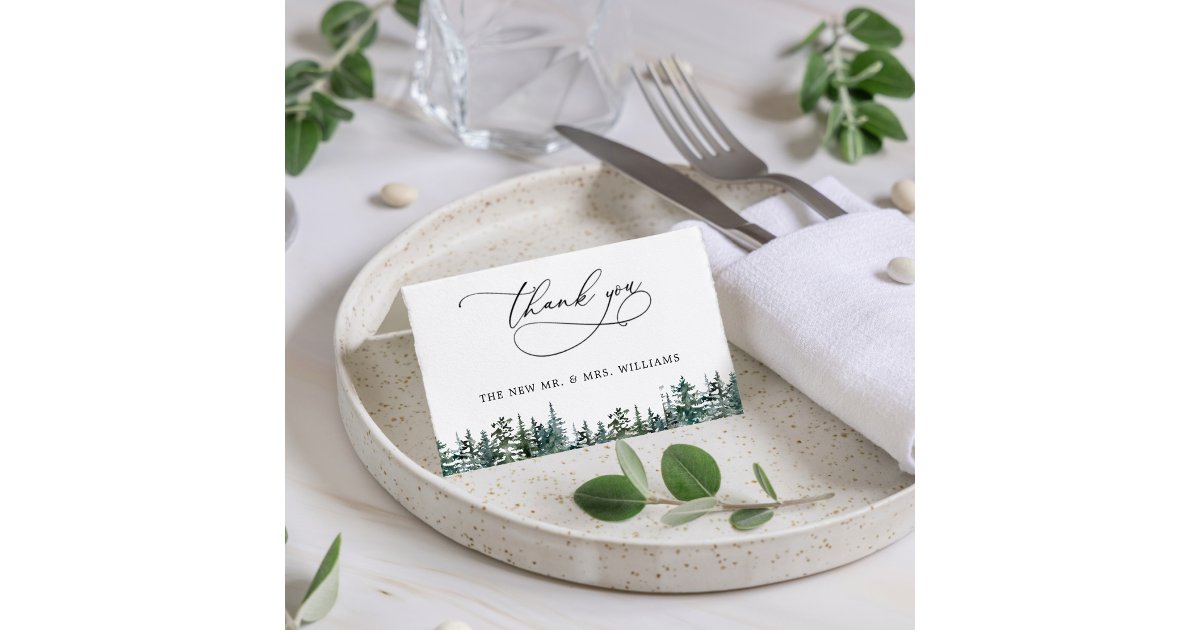 The Watercolor Pine Tree Forest Wedding Collection Thank You Card | Zazzle
