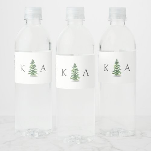 The Watercolor Pine Tree Forest Wedding Collection Water Bottle Label