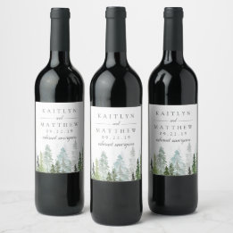 The Watercolor Pine Tree Forest Wedding Collection Wine Label