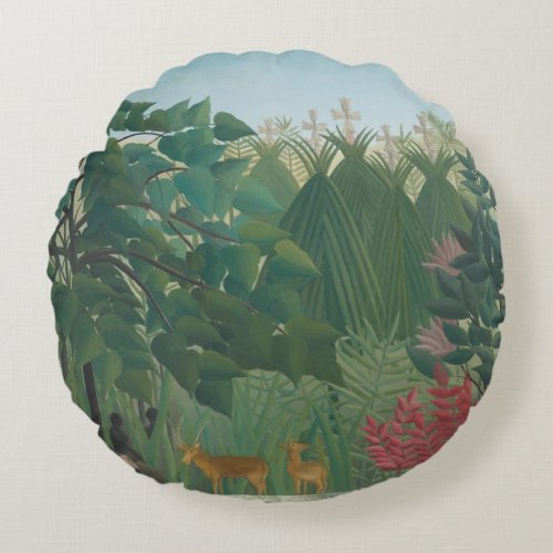 The Waterfall by Henri Rousseau Vintage Fine Art Round Pillow