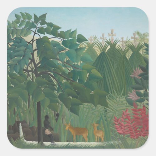 The Waterfall by Henri Rousseau Vintage Fine Art Square Sticker