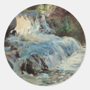 The Waterfall by Twachtman, Vintage Impressionism Classic Round Sticker