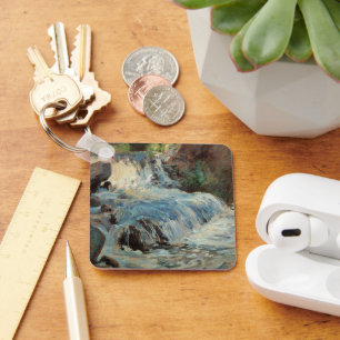 The Waterfall by Twachtman, Vintage Impressionism Keychain