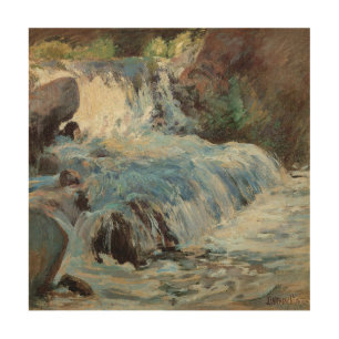 The Waterfall by Twachtman, Vintage Impressionism Wood Wall Art