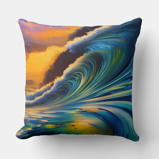 The Wave at Sunrise Throw Pillow (Front)