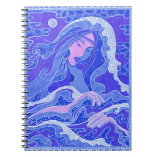 The Wave, Mermaid, Asian Girl, blue & pink Notebook