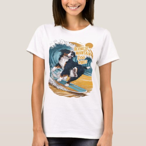 The Wave Rider Bernese Mountain Dog Surfing T_Shirt
