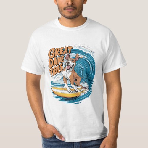 The Wave Rider Great Dane Dog Surfing T_Shirt