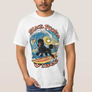 The Wave Rider Surfing Black Poodle T-Shirt