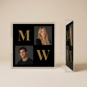 The Way We Are Custom Couple Photo Monogram Black Acrylic Tray