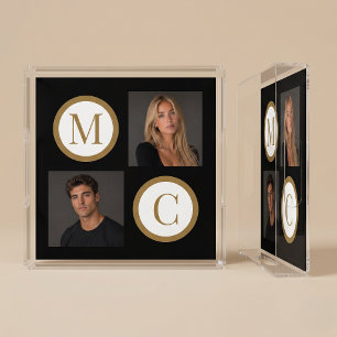 The Way We Are Custom Couple Photo Monogram Black Acrylic Tray