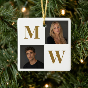 The Way We Are Custom Couple Photo Monogram Black Ceramic Ornament