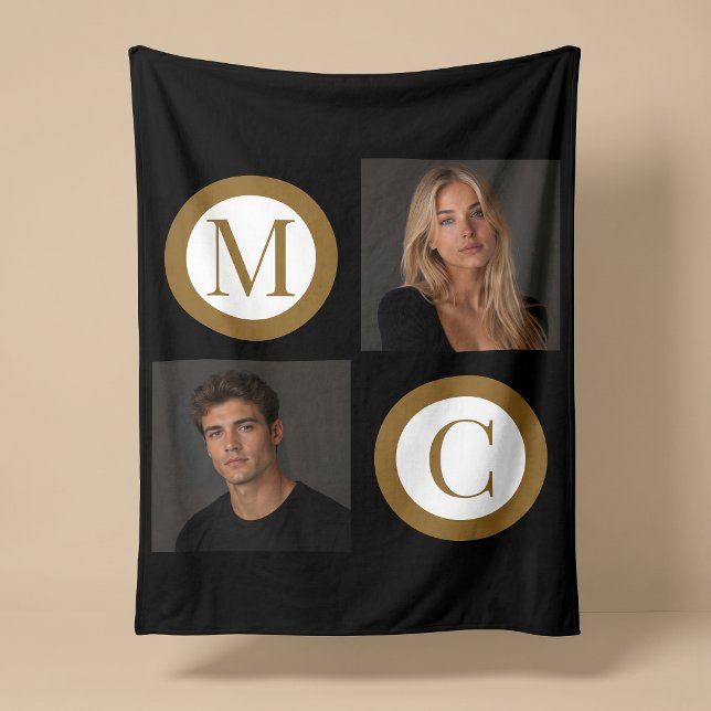 The Way We Are Custom Couple Photo Monogram Black Fleece Blanket (Creator Uploaded)