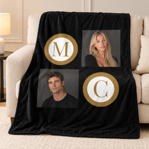The Way We Are Custom Couple Photo Monogram Black Fleece Blanket