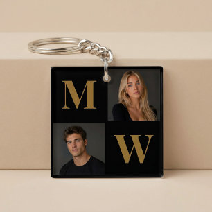 The Way We Are Custom Couple Photo Monogram Black Keychain