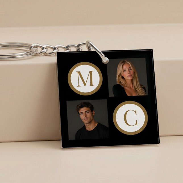 The Way We Are Custom Couple Photo Monogram Black Keychain (Creator Uploaded)
