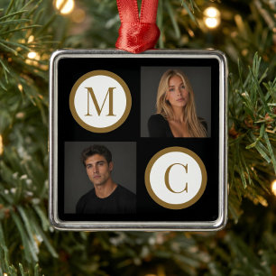 The Way We Are Custom Couple Photo Monogram Black Metal Ornament